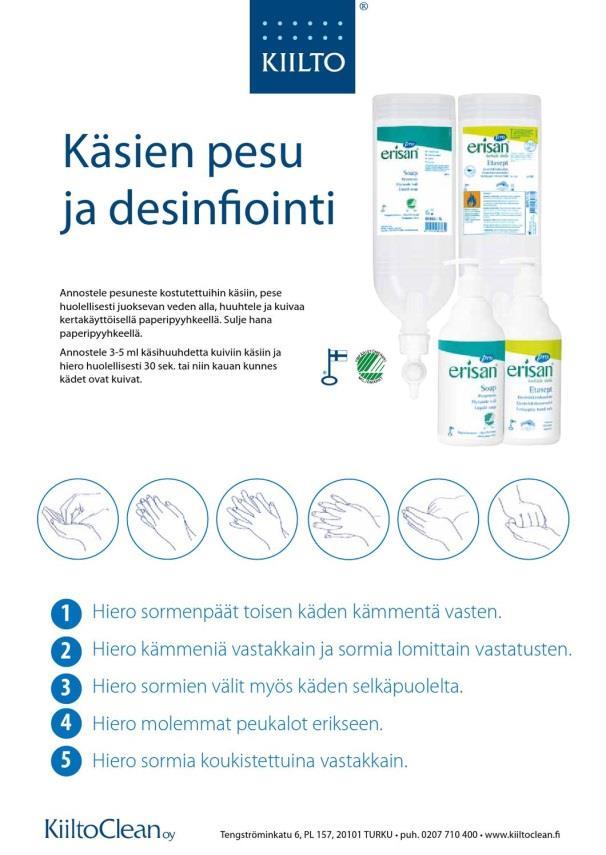 16 KUVIO 1. Käsien pesu ja desinfiointi (Kiilto Clean Oy 2013) 4.