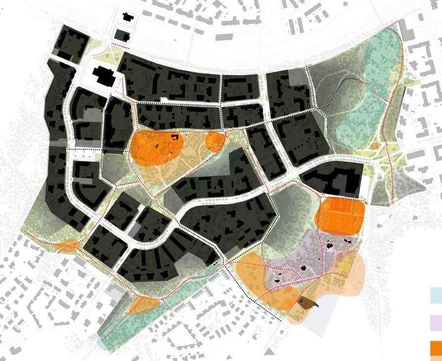 SUUNNITELMA Liikunta- ja leikkitoiminnot sijoittuvat Ison Kallahden liikuntapuistoon ja Haruspuistoon.