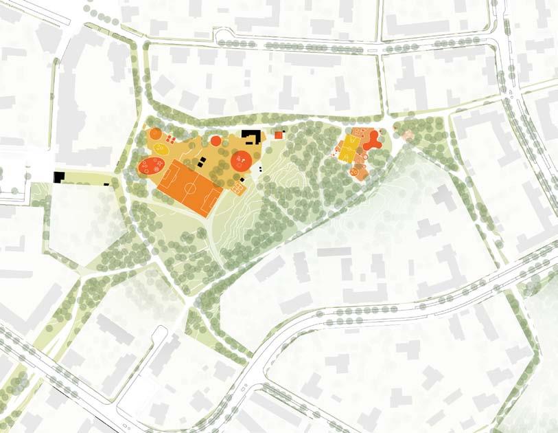 HARUSPUISTO Puistotalo pääreitti LEIKKIPUISTO NUORTENPUISTO ulkogym HARUSPUISTON PERIAATE: puistokokonaisuutta kiertävä pääpolku ja tärkeimmät liittyvät yhteydet, jotka määrittelevät puistoalueen