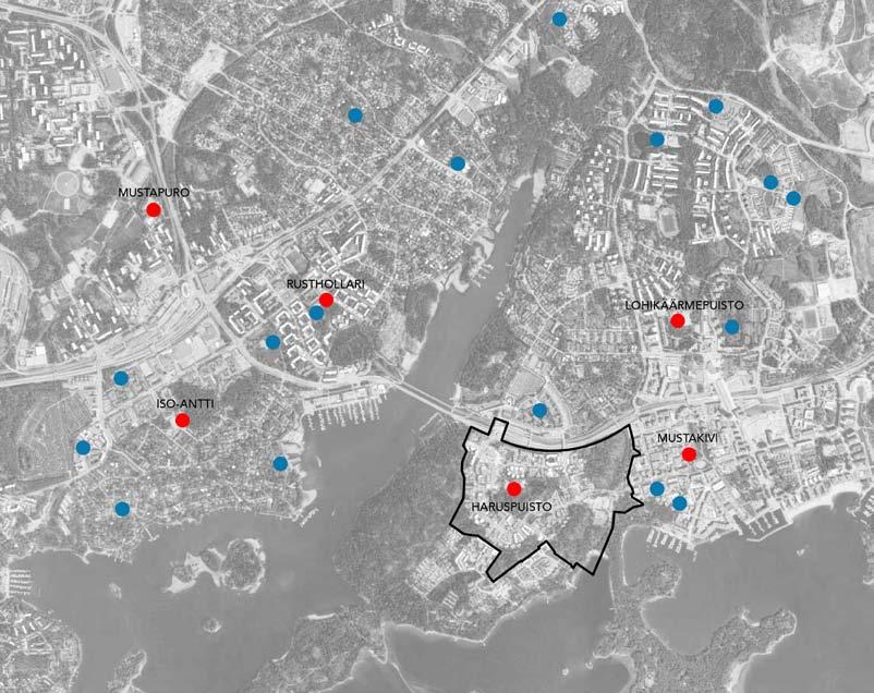 LEIKKIPAIKAT JA LEIKKIPUISTOT LÄHIALUEELLA Mustakivenpuisto, Lohikäärmepuisto ja Haruspuisto palvelevat ensisijaisesti Vuosaaren alueen asukkaita. Lisäksi alueelta löytyy pienempiä leikkipaikkoja.