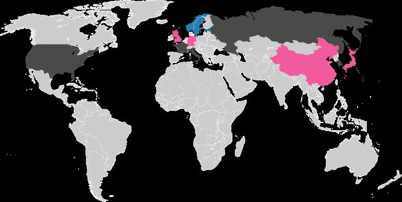 Yhdysvallat, Sveitsi, Italia, Venäjä, Etelä-Korea