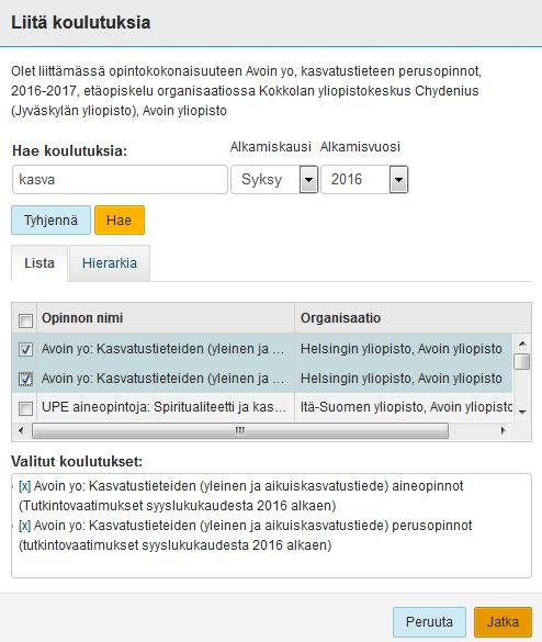 Siirry päivittämään koulutuksen kuvailevia tietoja painamalla "Koulutuksen kuvailevat tiedot"-välilehteä.