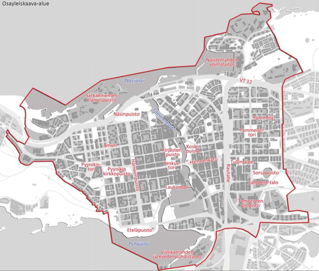 4 2. Suunnittelualue Suunnittelualueena oleva Tampereen keskustan alue on kaupunkiseudun ja koko Pirkanmaan maakunnan merkittävin keskus.