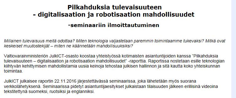 Tästä eli tulevaisuudesta lisätietoa? 22.11.2016 klo 9.00 11.