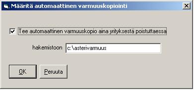 Asteri Tilaustenkäsittely KÄYTTÖOHJE 83/92 12 VARMUUSKOPIOINTI 12.
