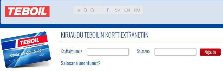 Käyttäjätietojen hallinta Sisäänkirjautuminen Korttiextranetiin kirjaudutaan linkistä https://kortit.teboil.fi/