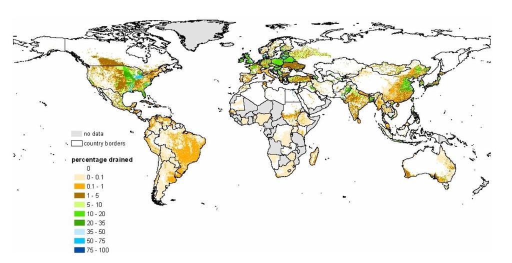 Kuivatus maailmalla Kuivatettujen alueiden osuus maalasta