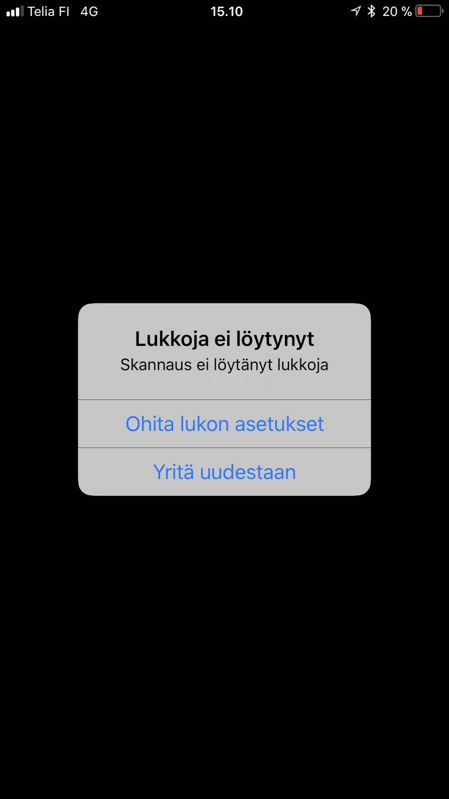 Virheilmoituksia käyttöönotossa Bluetooth yhteyttä lukkoon ei saatu -