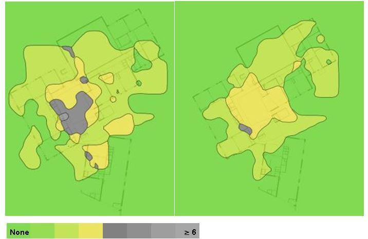 23 (30) KUVA 12. Päällekäiset kanavat (Channel Overlap). Vasemmalla 5GHz ja oikealla 2,4GHz taajuus.