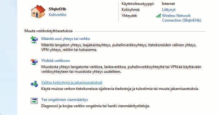 6 7 Kotiverkossa jaettavien kansioiden ja käytössä olevien toimintojen muuttaminen onnistuu helposti napsauttamalla valintamerkit