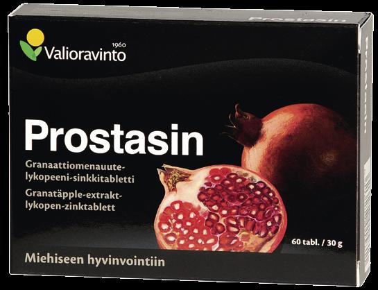 Miehiseen hyvinvointiin PROSTASIN Aktiiviaineena monipuolinen granaattiomena, jolla tehdyt tieteelliset tutkimukset ovat kohdistuneet eturauhasen ohella myös kolesteroliin, veren
