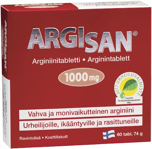 Urheilijoille, ikääntyville ja rasittuneille ARGISAN 1000 mg L-arginiini on aminohappo, josta on hyötyä, kun elimistö altistuu fyysiselle tai