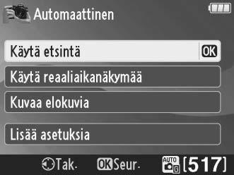 Opastilan valikot Pääset näihin valikoihin korostamalla kohdan Kuvaa, Näytä/poista tai Aseta ja painamalla J.