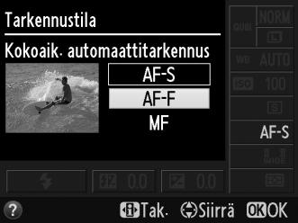 Tarkennus reaaliaikanäkymässä Toimi alla kuvatulla tavalla valitaksesi tarkennus- ja tarkennusaluetilat ja asettaaksesi tarkennuspisteen.