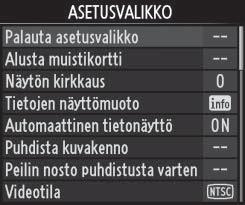 Siirrä kohdistinta alas 1 Näytä valikot.