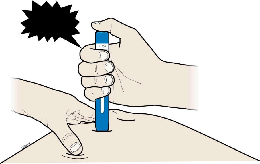 J. Pidä kynä painettuna ihoa vasten. Pistos voi kestää noin 10 sekuntia.