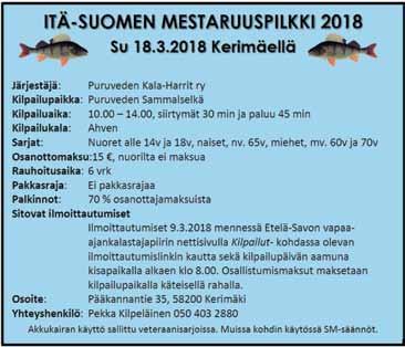 maaliskuu 03.03.2018 SM-SÄRKIPILKKI 10.00-14.00 + siirtymät 30 min.