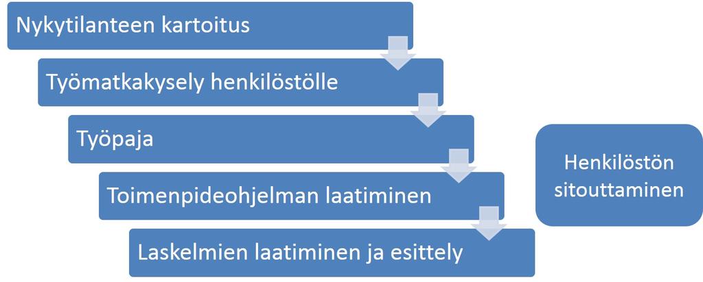 Työvaiheet ja toimenpiteet työpaikoilla Hankkeeseen sitoutui kaksi työpaikkaa: Elisa Oyj ja Kangasalan kunta.