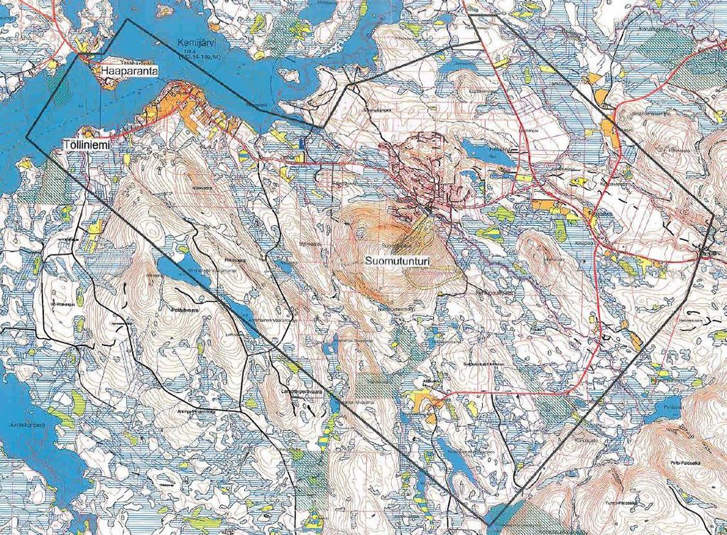 FCG SUUNNITELU JA TEKNIIKKA OY Selostus 10 (100) kantatie 82 (Kemijärvi Salla). Lähin rautatieasema on Kemijärvellä. Rovaniemen ja Kuusamon lentokentiltä on Suomulle noin 1,5 tunnin ajomatka. Kuva 3.