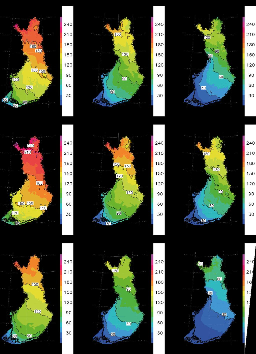 Routa / talvikorjuun mahdollistavat olosuhteet Vuotuinen sellaisten päivien lukumäärä, jolloin routaa vähintään 20 cm ja/tai lunta vähintään 40 cm.