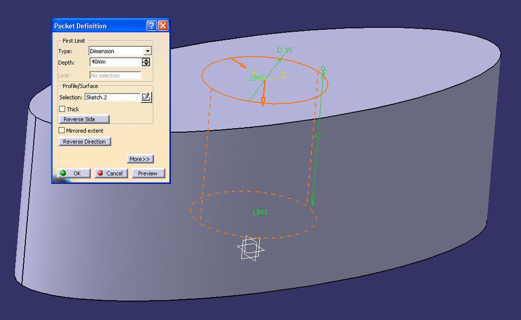 Insert Sketch Based Features Pocket Pursottaa rautalankapiirroksena