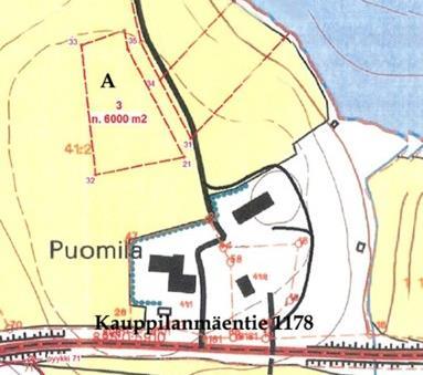 Kauppilanmäentie 1178, tontti A Pinta-ala 6 000 m² Pohjahinta 6 000 Talousvesihuolto vesihuoltoyhtiön verkosta Talousjätevesien käsittely