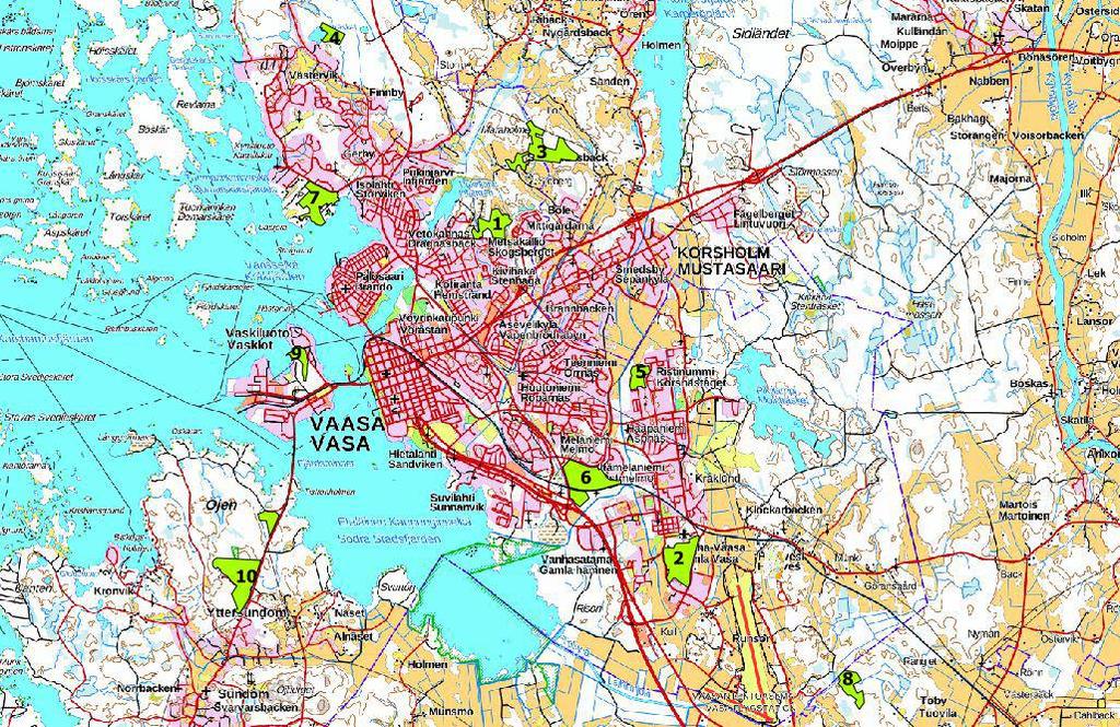 Suojeluesityksen koostekartta Nro 1 Nimi Bölenmetsä Koko (ha) 25 2 Hovioikeudenmetsä 42 3 KoskskogenMaraholmsträsket 44 4 Kylälammen itäpuolen metsä 11 5