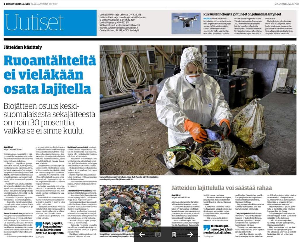 Sekajätteen koostumustutkimus Jyväskylän seudulla sekajätteen joukossa menee jopa 5000 tonnia biojätettä