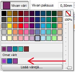 Oma väripaletti Jos haluat käyttää samoja mukautettuja värejä kaikissa asiakirjoissa, joita luot, voit lisätä värin Omaan väripalettiin.