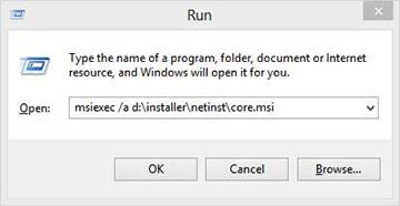 Creating an Admin Image 1. Insert the application CD. Go to 'Run' and enter: msiexec /a d:\installer\netinst\core.
