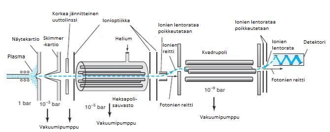 Liitososa koostuu kartioista, näytekartiosta ja skimmer -kartiosta, mahdollisesta törmäysreaktiokennosta sekä ionioptiikasta (kuvio 1.).