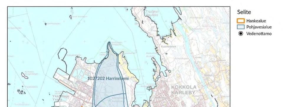Kuva 18. Hankealueen läheiset pohjavesialueet. Pohjaveden virtaus Patamäen ja Harrinniemen pohjavesialueilla on tehty useita selvityksiä mm.