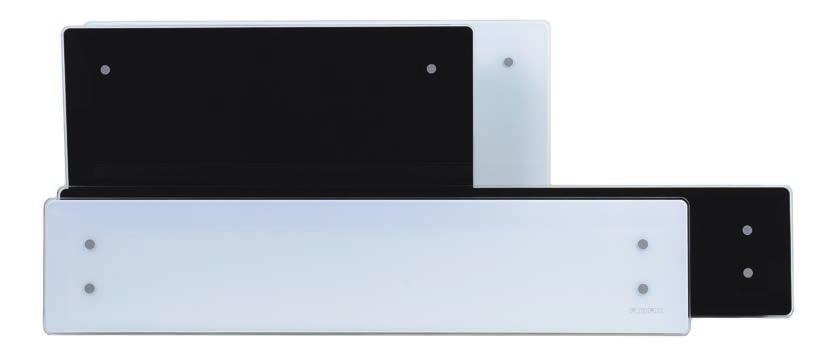 ADAX CLEA -DESIGNLÄMMITTIMET Tyylikäs karkaistulla valkoisella tai mustalla lasilla viimeistelty lämmitin. Alhainen pintalämpötila sekä ohjelmoitava lämpötilan pudotuksen mahdollistava termostaatti.