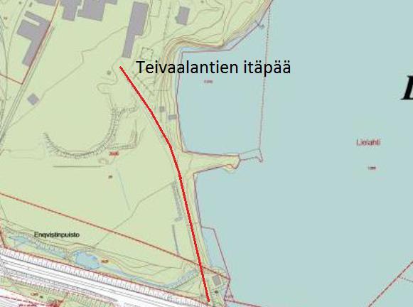 RAKENNUS 45: TEIVAALANTIE KUVAUS (historia ja nykytila) Nykyisin kolmostieltä teollisuusalueen keskivaiheille kääntyvä tielinjaus on osa vanhaa Teivaalantietä.