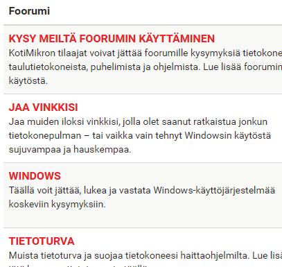 VINKKI! Näin jätät kysymyksen Valitse foorumin luokista se, joka vastaa parhaiten kysymyksesi aihepiiriä.