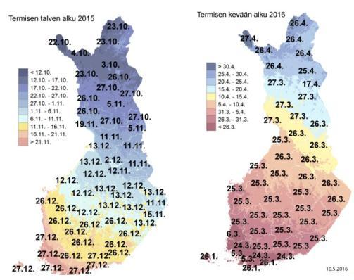 15 Kuva 1 Termisen talven ja kevään alkamisajankohdat hydrologisena vuonna 2016. 3.