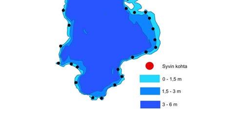 Vesikasvit myös tuottavat veteen happea yhteytyksensä kautta. Särkjärven kasvillisuusrajat piirrettiin syvyyskarttaan kasvillisuuskartoituksen ja ilmakuva-aineiston perusteella (kuva 10).