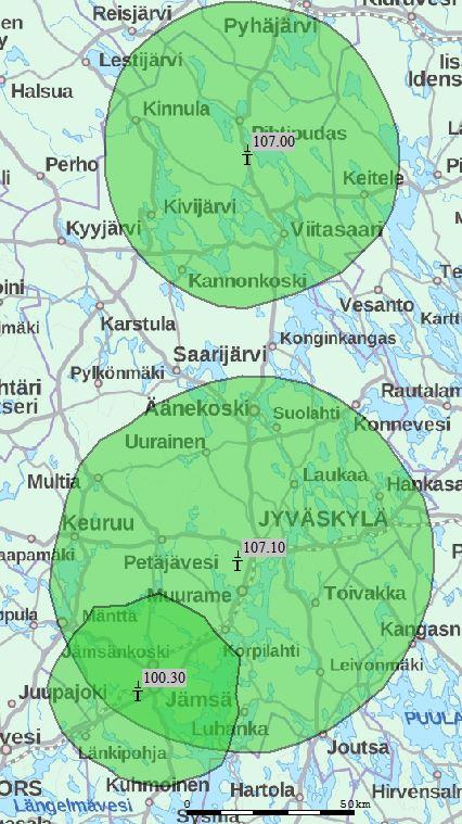 6 Pihtipudas 87.9 Viitasaari 89.6 Äänekoski 102.