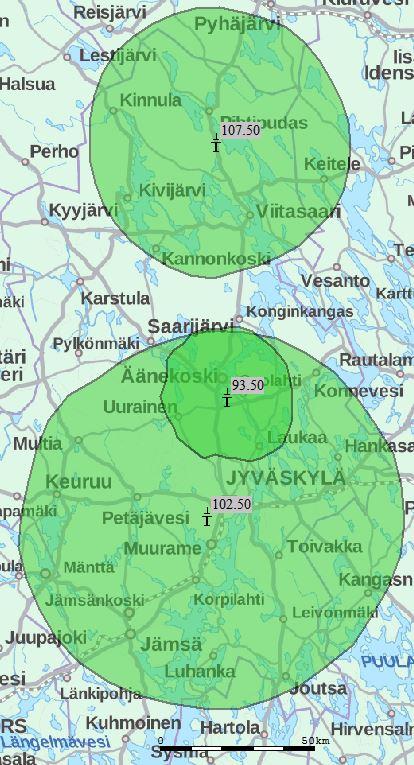 Iskelmä) Jyväskylä 107.1 Jämsä 100.3 Pihtipudas 107.