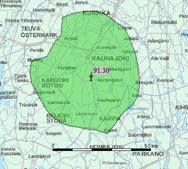 9 Kristiinankaupunki 105.7 Kurikka 105.9 Lapua 98.2 Ähtäri 89.