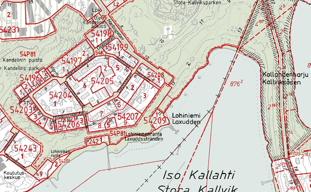 Rannassa sijaitseva suunnittelualue on 54209/1 osalta hakijan, puistoalueen