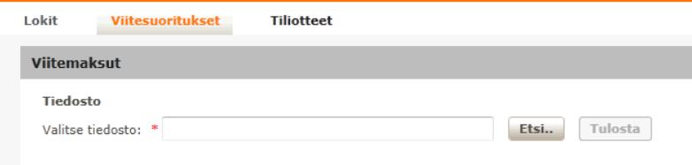 VIITESUORITUSTEN TULOSTUS Noudetaan tulostettava viitesiirtotiedosto Pääkäyttäjä näkee kaikkien käyttäjien ja ajastusten lokit Käyttäjä näkee vain omat