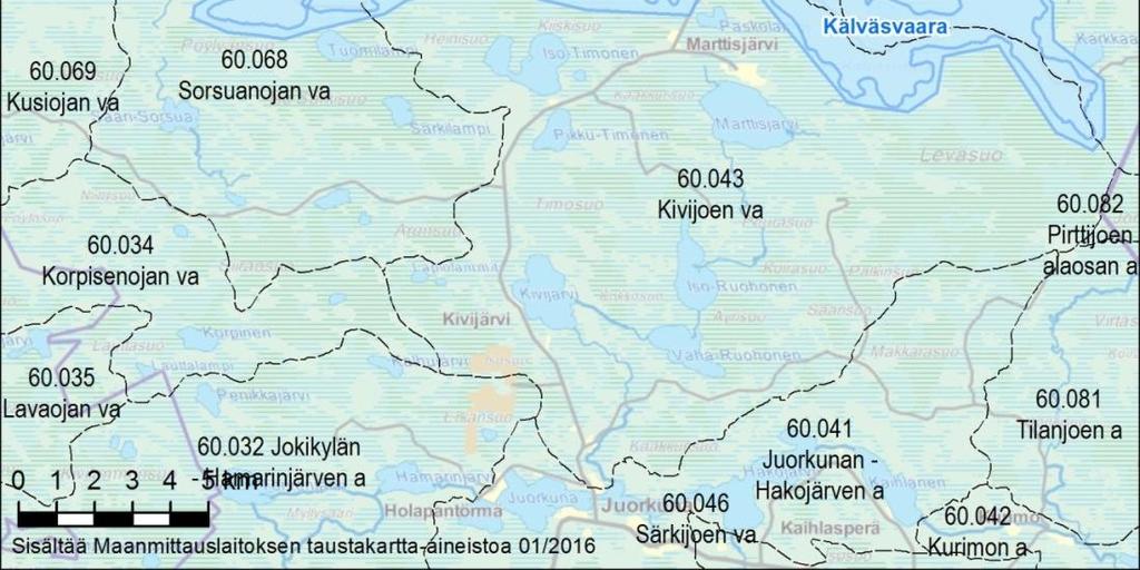 7 KIIMINKIJOEN VESISTÖALUEEN NYKYTILA Viinivaaran ja Kälväsvaaran alueen vesistöaluejako on esitetty alla kuvassa (Kuva 7-