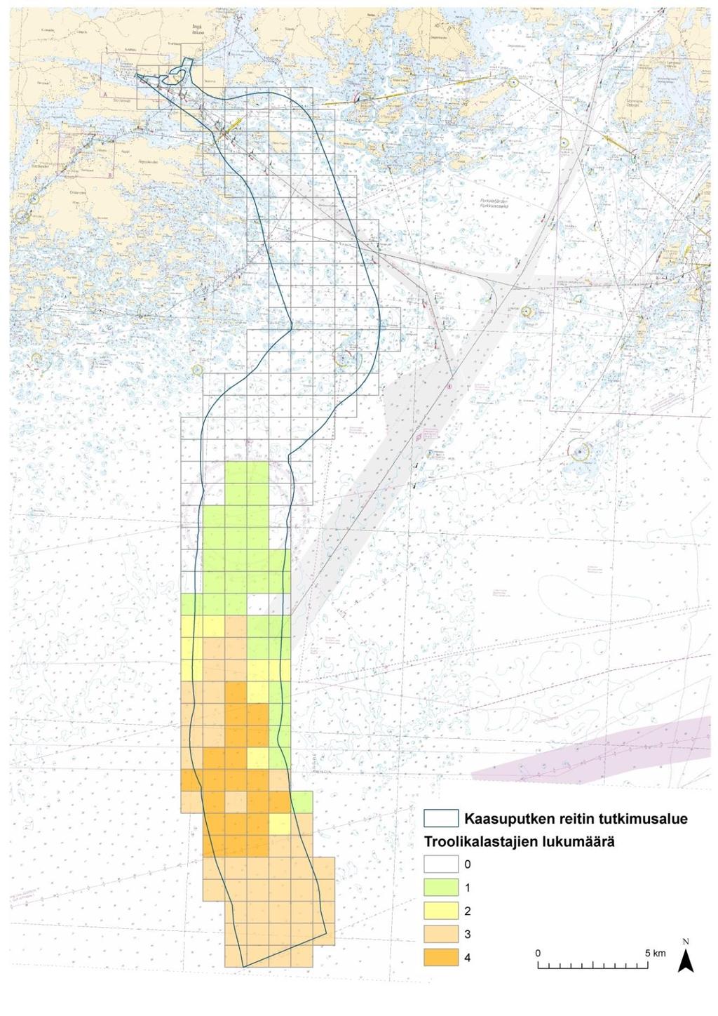 9 Kuva 3. Kalataloustutkimuksen (liite 5b) tiedusteluun vastanneiden kaupallisten kalastajien kalastusalueen Inkoon edustan merialueella vuonna 2012.