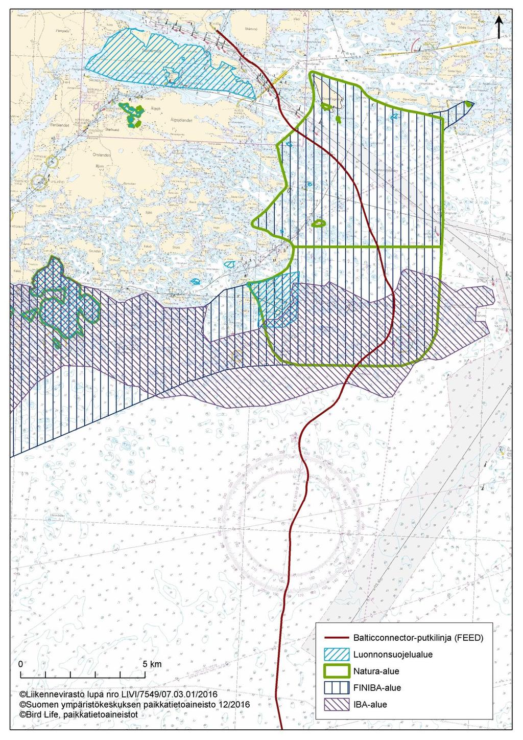 24 Kuva 18. Natura 2000 alueet, luonnonsuojelualueet ja linnustollisesti arvokkaat alueet Balticconnector-putkilinjan läheisyydessä.