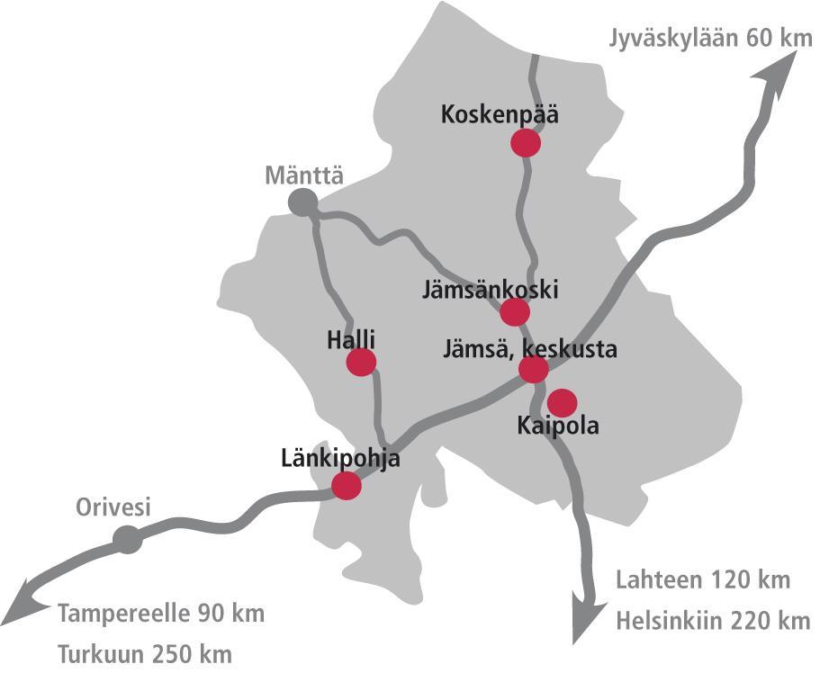 11 KUVA 2. Jokilaakson tehtaat merkitty nuolilla (Jämsän kaupunki 2017) Paperin valmistuksen lisäksi Jokilaakson tehtailta myydään sähköä valtakunnan verkkoon.