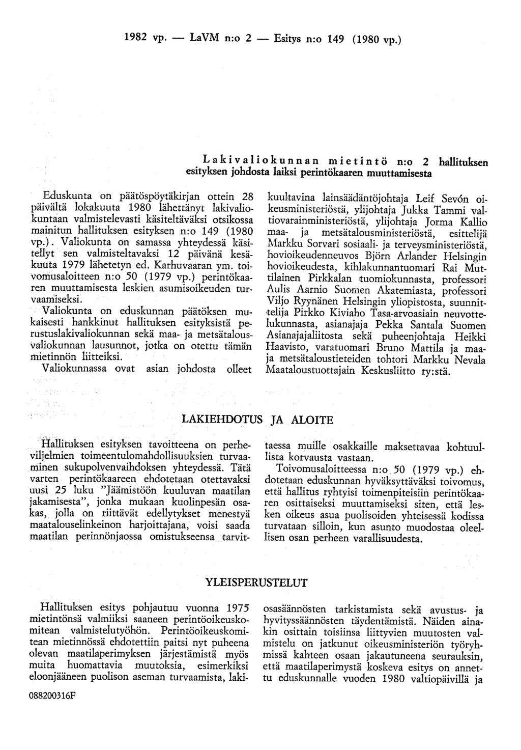 1982 vp. - LaVM n:o 2 - Esitys n:o 149 (1980 vp.
