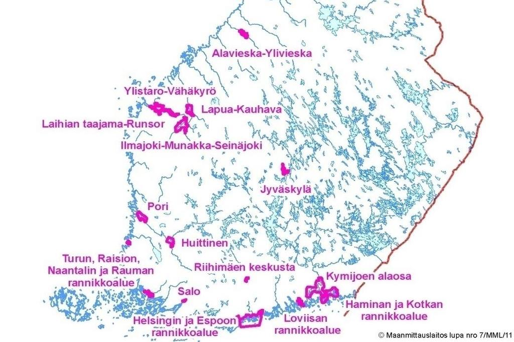 Suomessa 21 kpl valtakunnallisesti merkittävää tulvariskialuetta Kokemäenjoen vesistö Tulvariskien alustava arviointi Selvitetään alueet, joilla tulvariski on merkittävä.