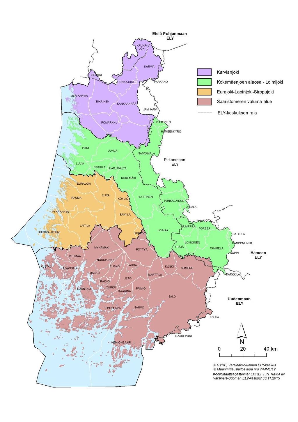 Pintavesien toimenpideohjelma-alueet Varsinais-Suomen