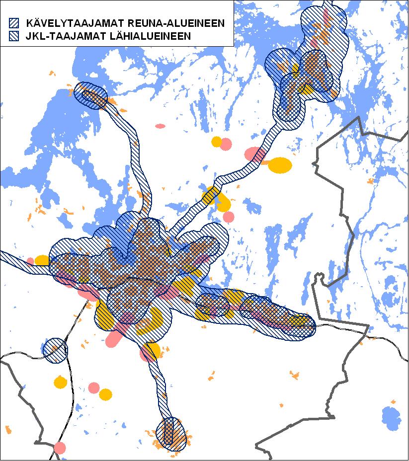 VAIHTOEHTO 2: KEHITYSKÄYTÄVÄT Lahden kaupunkiseudun rakennemalli 9 Kävely- ja joukkoliikennetaajamat,